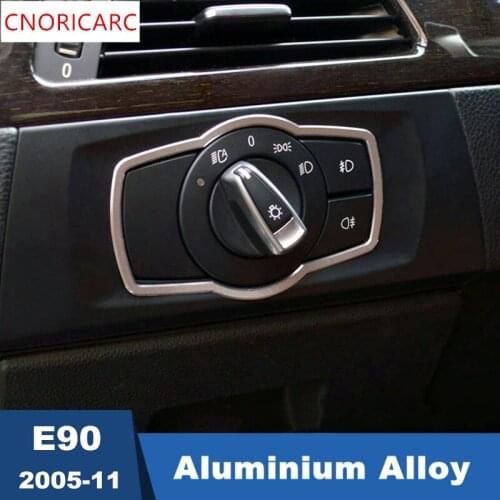 CNORICARC Aluminium Alloy Headlight Switch Sequins Frame Trim Decals For BMW 3 series E90 318i 320i 325i 2005-12 Car Accessories