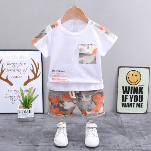 Baby Boys Summer Suit 2020 New Childrens Fashion Pure Cotton Camouflage Short Sleeved T-shirt + Camouflage Shorts 2Pcs Outfits