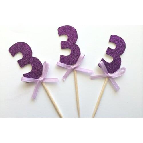 Purple Glitter Cupcake Toppers custome number or initial Birthday wedding toothpicks Bridal baby shower party decor