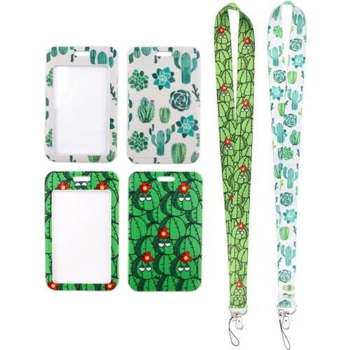 MD663 DMLSKY Cartoon Cactus Card Holder ID Holder Bus Card Holder Staff Card With Lanyard