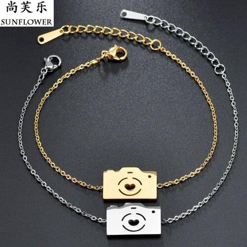 Fashion Stainless Steel Simple Hollow Charms Bracelet For Women Love Cartoon Camera Bracelet Necklace Set