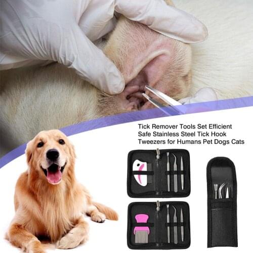 Pet Flea Treatment Tick Removal Tools Set 2 In 1 Stainless Steel Hook Fork Tweezers Clip Set For Pet Dogs Cats Supplies