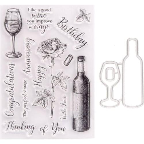 KLJUYP Wine BottleTransparent Clear Silicone Stamp Cutting Dies Set for DIY scrapbooking/photo album Decorative