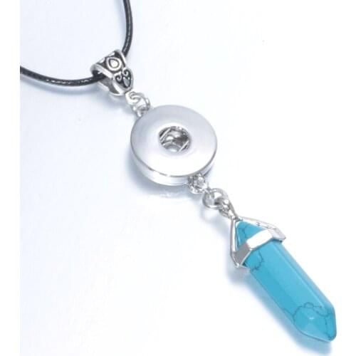 New Arrivals Fashion Charms 18mm Snap Button Jewelry Natural Crystal Hexagon Stone Pendant Necklace DZ0117c