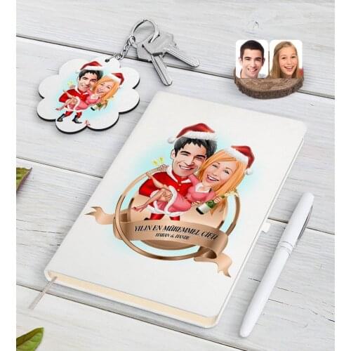 Personalized the Perfect Pair Of Caricature Of White Notebook pen And Keychain Gift Seti-62