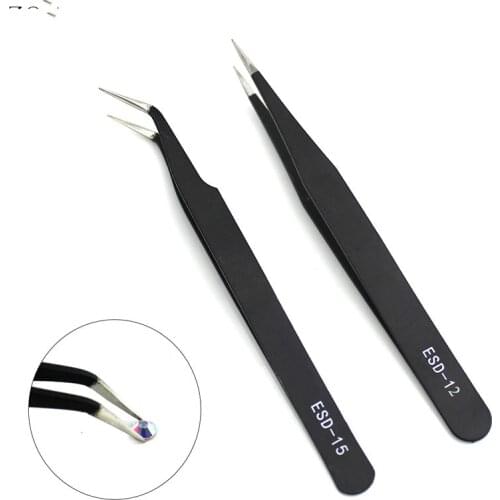 Excellent Quality Tweezers Bend Straight Stainless Steel Sewing Supplies Anti-static Cross Sewing Accessories Tools F