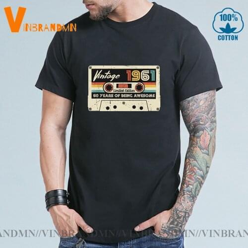 Birthday Gift Retro Cassette Tape T-shirt Cotton Anniversary Classic Vintage Made In 1961 T Shirts Mens Short Sleeves T-shirts