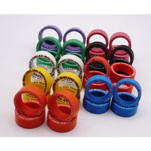 Self made tamiya mini 4wd tires rubber medium lettering tires black white yellow blue red purple pink green orange colors