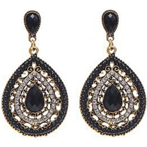 Antique Gold Color Earring Multi Color Full Rhinestone Filled Large Water Drop Crystal Boho Dangle Earrings