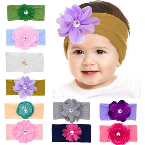New Baby Girls Chiffon Fbaric Flower Nylon Headband Knot Headwraps Children Kids Princess Hair Accessories Cute Gifts