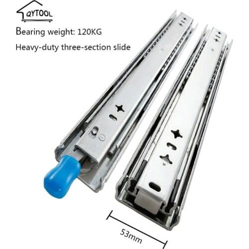 Locking 53mm Three-Section Heavy-Duty Drawer Slide Lateral Slides Drawers Full Extension Ball Load Bearing 120Kg Industrial Rail