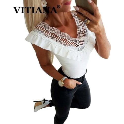 VITIANA Women White Casual Tshirt For Womens Summer 2020 Female Pullover Sleeveless V-Neck Sexy T-shirt Woman Office Work Tops