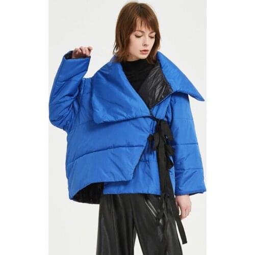 Women Winter Coat Fashion Stand Collar Solid Female Blue Loose Oversized Womens Short Parka Jacket Parkas Mujer Manteau Femme