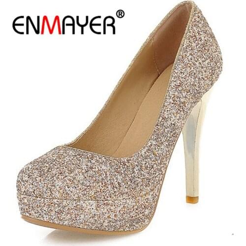ENMAYER Big size 34-43 Women Wedding shoes pumps High heel Fashion sexy summer women Pumps Wedding shoes lady spool heels CR670