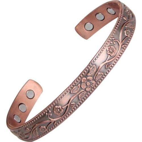 SIZZZ Magnetic Pure Copper Bracelet Femme Vintage Flower Energy Magnetic Copper Bracelet Adjustable Bracelet for Women