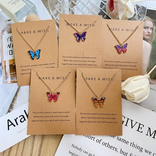 Summer Colorful Butterfly Pendant Necklace For Women Female Clavicle Chain Fashion New Design Jewelry Party Gift