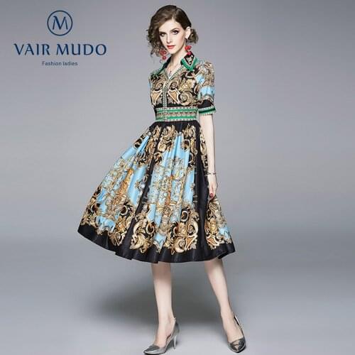 Summer New Style Womens Dress Floral Skirt Custom Printed Ethnic Dress Women Elegant Polo Fashion High Quality Female Y-92