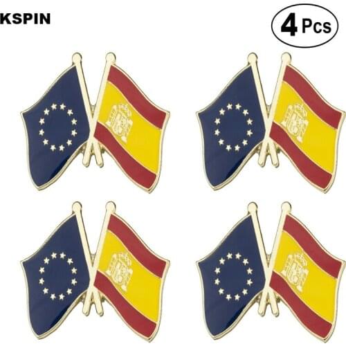 EU & Spain Friendship Flag Pin Lapel Pin Badge Brooch Icons 4pcs