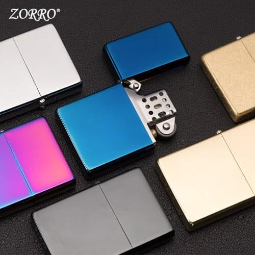 Zorro Ultra-thin Portable Lighter Square Head Personality Retro Creative Old-fashioned Grinding Wheel Windproof Kerosene Lighter