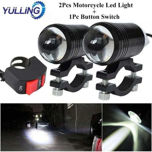 2pcs Hihg Quality Motorcycle Fog Lights LED Headlight Driving Spot Work Lamp Switch Universal E-bike Scooter Fog Spotlight Lamp