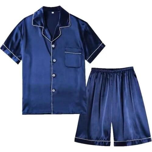 2011--d7 Satin Pajamas Suit Womens Short Sleeve Sleepwear Soft Silk Button Down Loungewear Shorts Set Comfortable Homewear