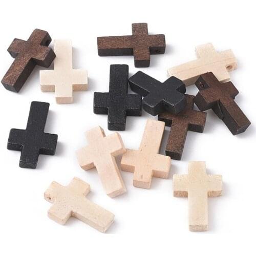 Cheriswelry 60pcs 3Colors Wooden Cross Pendant Natural Unfinished Wood Charms 22x15mm for DIY Jewelry Making Handcraft