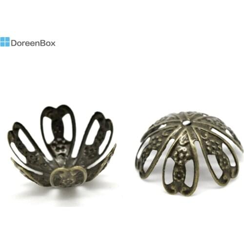 Doreen Box Lovely 80 Bronze Tone Flower Bead Caps Findings 21x9mm (B15068)