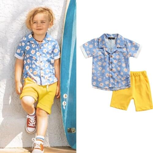 FOCUSNORM 1-6Y Summer Casual Kids Boys Clothes Sets Floral Printed Single Breasted Shirts Tops Shorts Beach Outfits