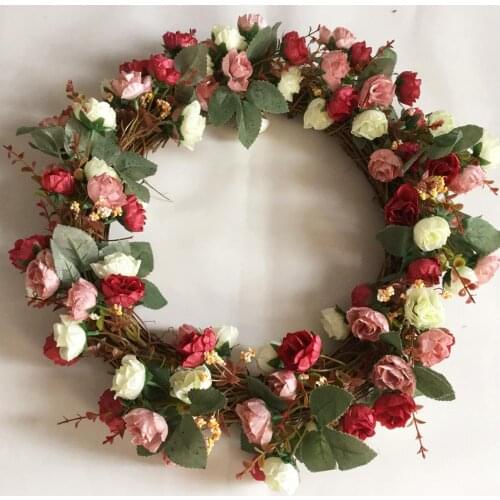 Artificial Silk Rose Wreath With Twig Base Door Wreath Artificial Garland Door Trim Garishness Wedding Party Decor