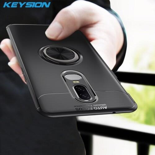KEYSION Luxury Ring Holder Phone Case For Oneplus 6 Magnetic Car Stand Soft Silicone Matte Cover For One Plus 6 1+6 Case Capa