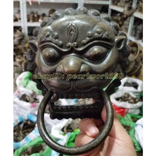 Chinese Old Chinese New Chinese Old Bronze Fierce Lion Head Door Knocker 18cm decoration bronze factory outlets