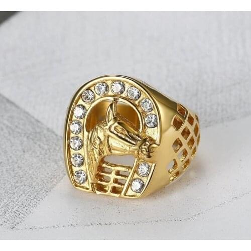Fashion Mens Ring Animal Ring Horse Head Ring Hollow Ring Hip Hop Punk Ring Horseshoe Ring Jewelry Gifts for Boys Gift