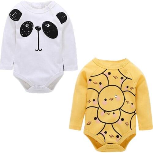 Spring Summer Newborn Baby Girls Boys Long Sleeve Triangle Romper Jumpsuit Cartoon panda Toddler Climbing Clothes Leotard Kid Gi