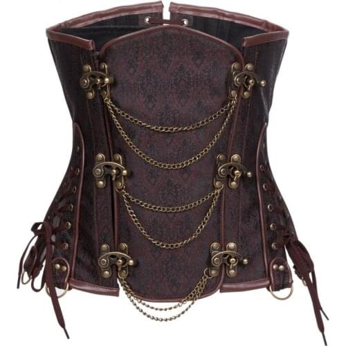 Steampunk Brown Brocade Underbust Corset Steel Bone Slimming Waist Trainer Corsets And Bustiers Vintage Sexy Gothic Clothing 6XL