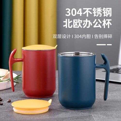 Large capacity 304 stainless steel mug with lid spoon creative office coffee cup drop proof home couples tea cup
