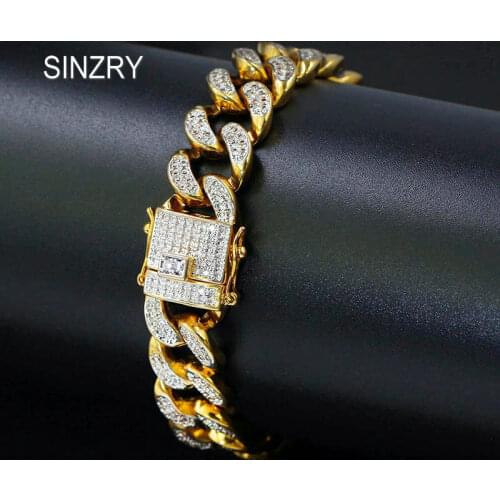SINZRY AAA Cubic Zirconia Cuban Chain BraceletsMens Hip hop Jewelry Gold Color CZ Clasp Bracelet Link