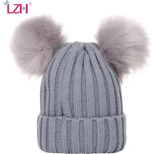 LZH 2021 New Autumn Winter Newborn Baby Hats For Kids Boys Warm Knitten Thread Hat Children Fur Hats For Infant Girls Hats Cap