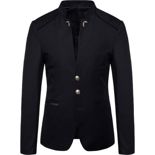 2021 Spring and Autumn Mens Business Stand-Collar Solid Color Suit Slim-Fit Single Suit Jacket Mens