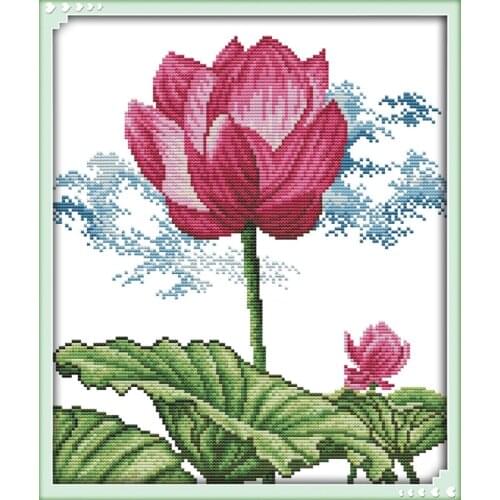 The dream lotus cross stitch kit flower 14ct printed fabric canvas stitching embroidery DIY handmade needlework