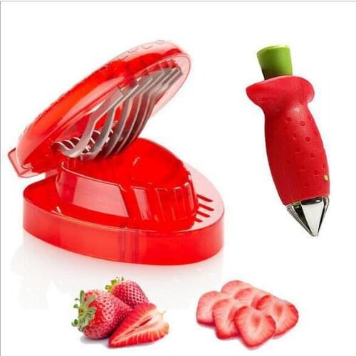 2pc/ Set Kitchen Fruit Gadget Tools Strawberry Huller Leaf Stem Remover Strawberry Slicer Cutter