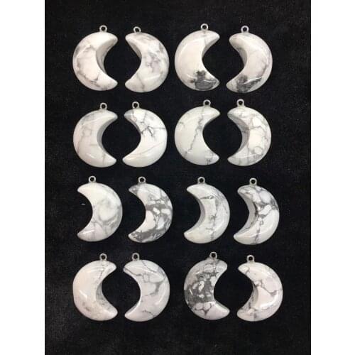 Wholesale 10pcs/Pack Natural Howlite Bead Pendant,Moon Shape Gem Stone Jewelry Necklace DIY,30x12mm