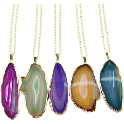Irregualr Natural Quartz Necklace Geode Druzy Pendant Necklaces for Women Sliced Healing Crystal