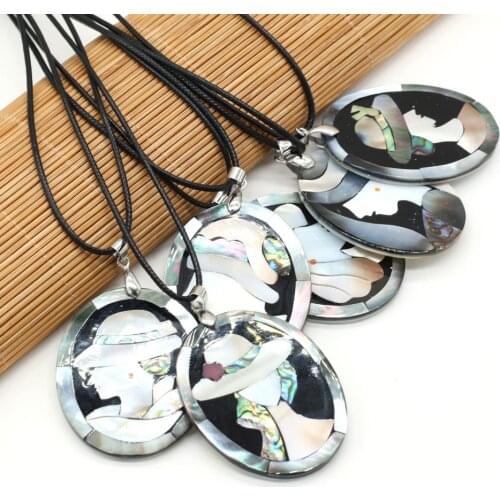 Natural Oval Beauty Shape Shell Necklace Pendants Charms for Women Jewelry Accessories Girls Gifts Length 55cm Size 42x52mm