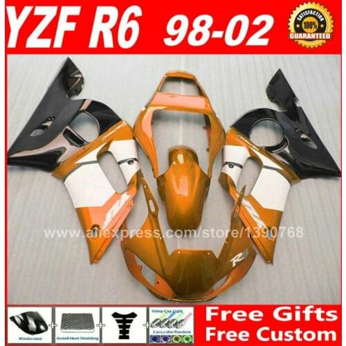 Full set Fairing kit for YAMAHA YZF R6 98 99 00 01 02 golden plastic 1998 1999 2000 2001 2002 fairings kits G3C2