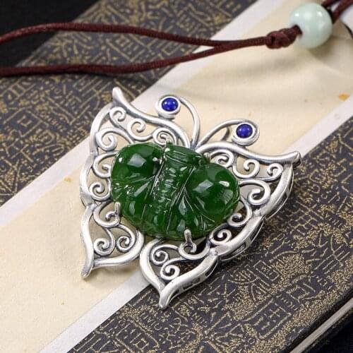 2018 Direct Selling Rushed S925 Pure Inlay Hetian Restoring Ancient Ways Butterfly Lady Sweater Wholesale Chain Pendant