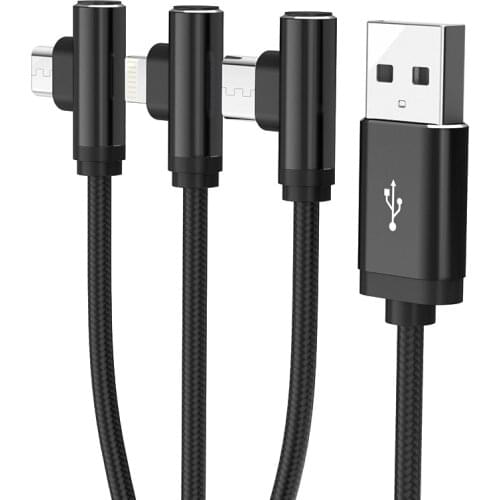 Right-angled 3 in 1 Cable for iPhone Xs Max XR Xs Fast Charging USB Type C for Samsung S8 S9 Plus Micro USB Data Line , H3S-12