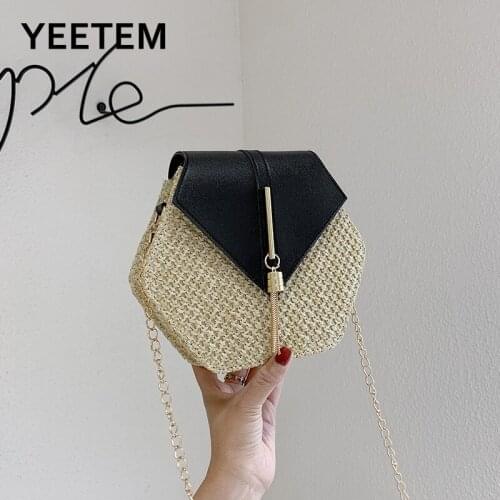 2020 New Korean Summer Small Bag All-match Messenger Bag Red Holiday Beach Straw Bag Metal Chain Tassel Womens Bag Handbag