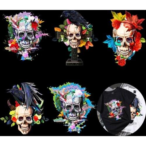Punk Skull Eagle Thermal Sticker Iron On Patches For Clothing Heat Transfer Vinyl Sticker DIY Heat Transfer Patch On T-Shirt