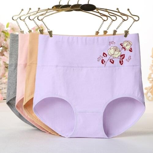 2Pcs/Lot High waist women solid cotton underwear briefs female rose printed lingerie panties comfortable underpants for women C1