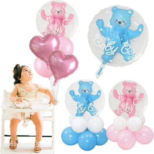 24inch Baby Boy Girl Bear Balloon Bubble Bear Foil 4D Balloons For Birthday party Baby Shower Gender Reveal Decoration kid toys